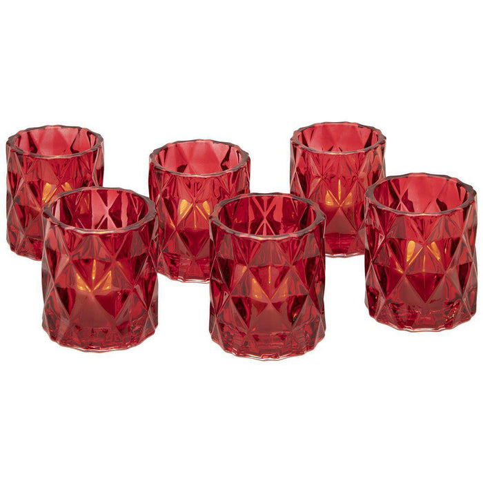 Modern Multifaceted Glass Candle Holders-Set of 6-Koyal Wholesale-Clear-