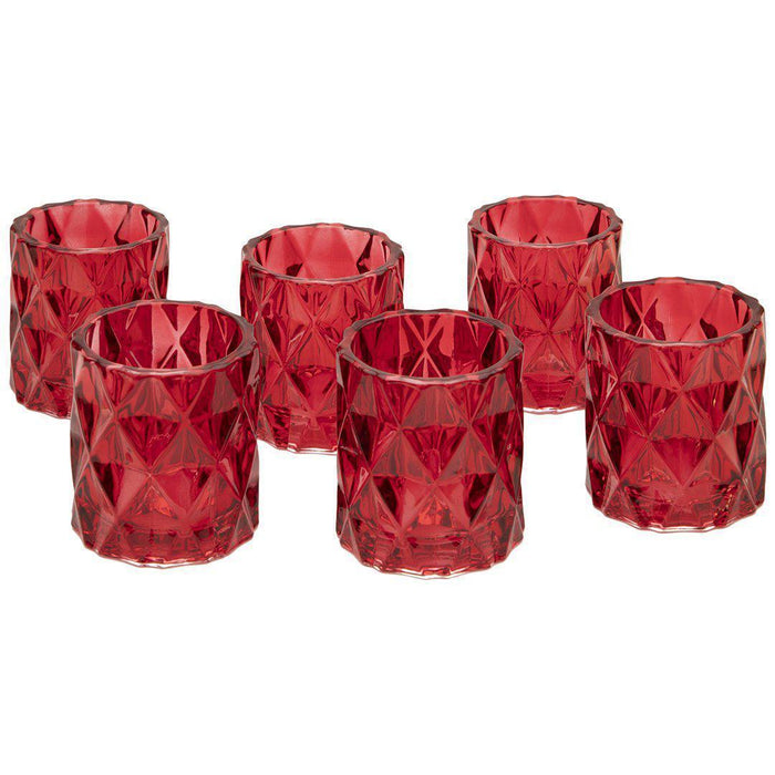 Modern Multifaceted Glass Candle Holders-Set of 6-Koyal Wholesale-Red-