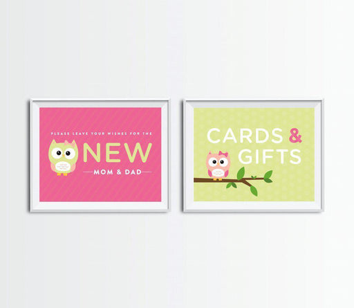 Modern Owl Girl Baby Shower Party Signs, 2-Pack-Set of 2-Andaz Press-Leave Wishes | Cards & Gifts-