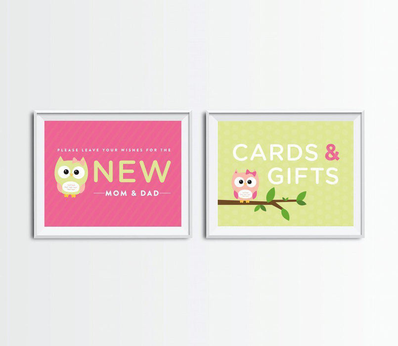 Modern Owl Girl Baby Shower Party Signs, 2-Pack-Set of 2-Andaz Press-Leave Wishes | Cards & Gifts-