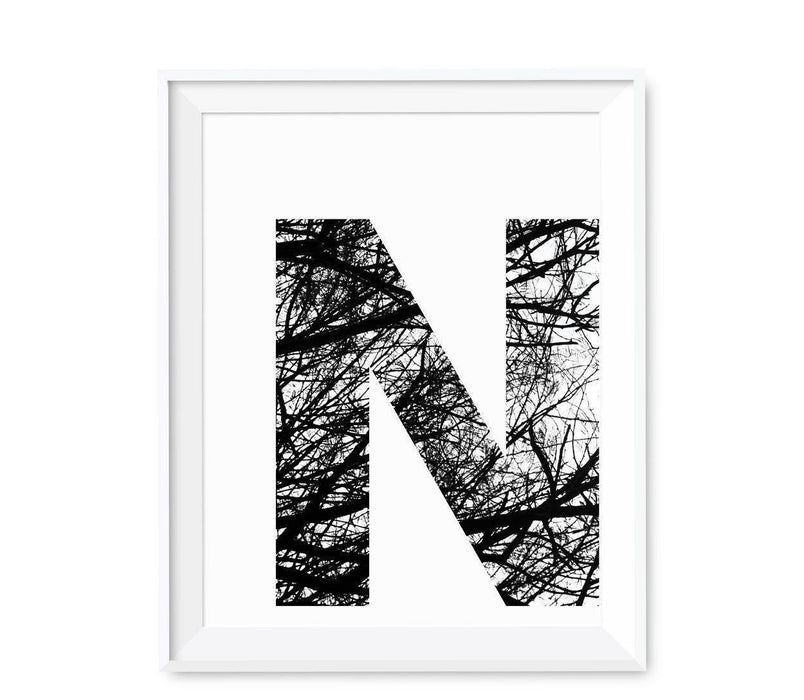 Monogram Wall Art Letters, Black and White Tree Branches-Set of 1-Andaz Press-A-