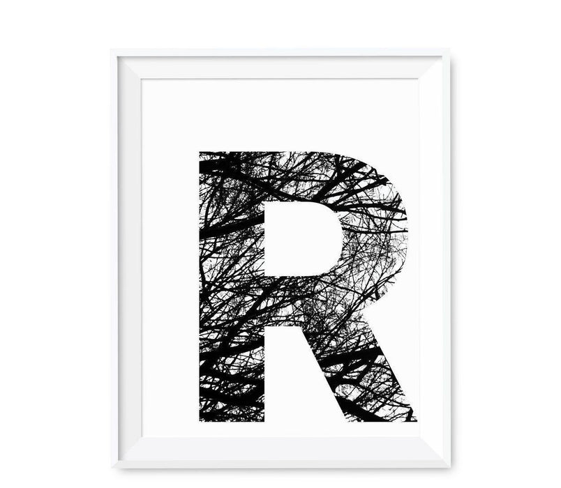 Monogram Wall Art Letters, Black and White Tree Branches-Set of 1-Andaz Press-A-