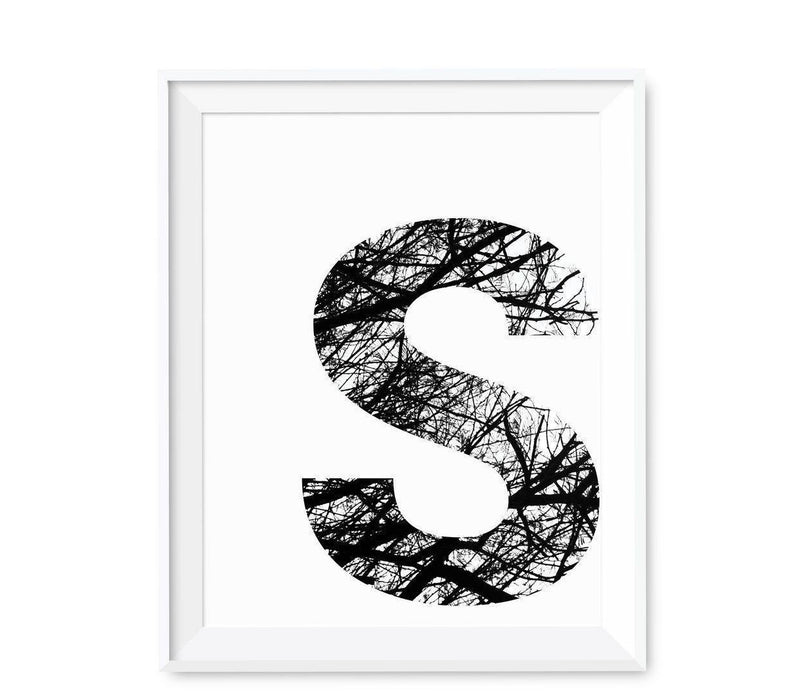 Monogram Wall Art Letters, Black and White Tree Branches-Set of 1-Andaz Press-A-