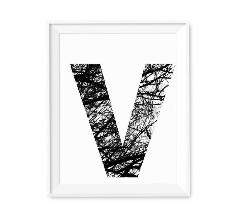 Monogram Wall Art Letters, Black and White Tree Branches-Set of 1-Andaz Press-A-