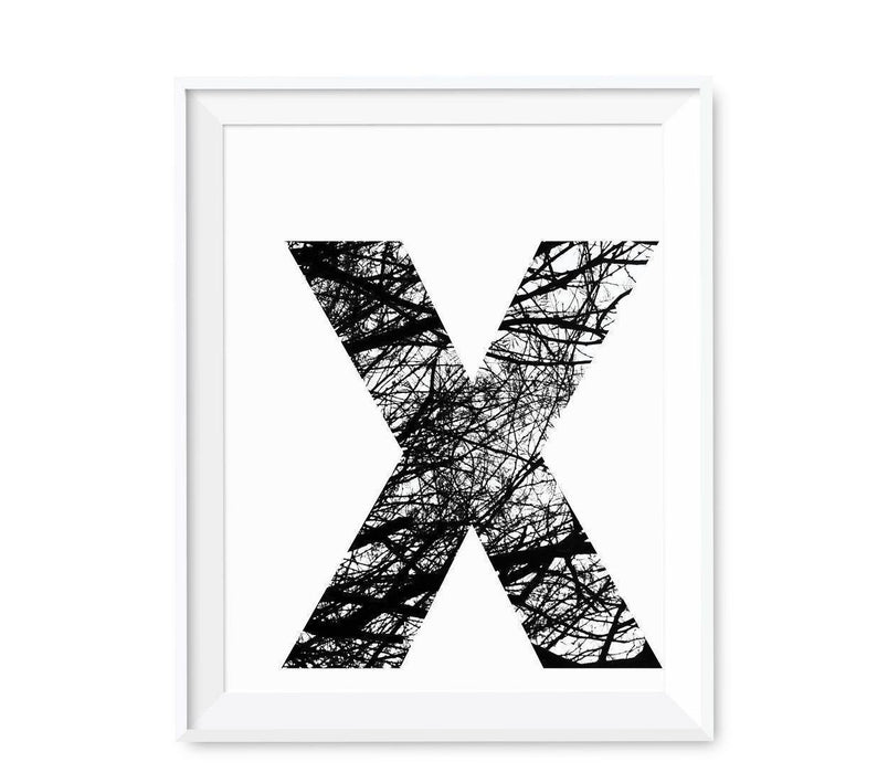 Monogram Wall Art Letters, Black and White Tree Branches-Set of 1-Andaz Press-A-