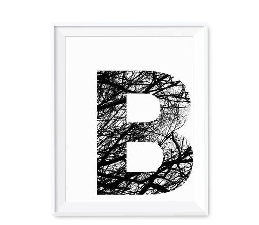 Monogram Wall Art Letters, Black and White Tree Branches-Set of 1-Andaz Press-A-
