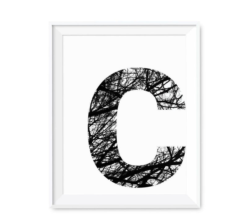 Monogram Wall Art Letters, Black and White Tree Branches-Set of 1-Andaz Press-A-