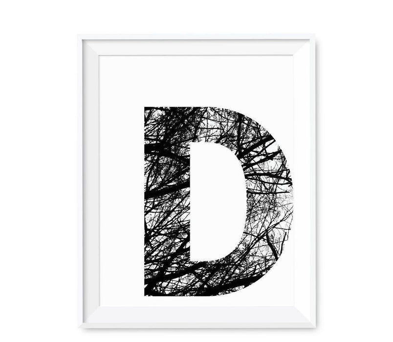 Monogram Wall Art Letters, Black and White Tree Branches-Set of 1-Andaz Press-A-