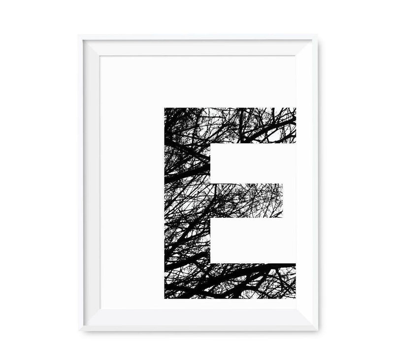 Monogram Wall Art Letters, Black and White Tree Branches-Set of 1-Andaz Press-A-