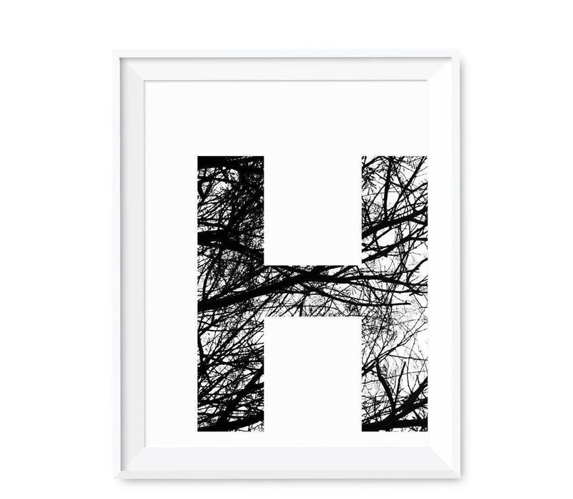 Monogram Wall Art Letters, Black and White Tree Branches-Set of 1-Andaz Press-A-