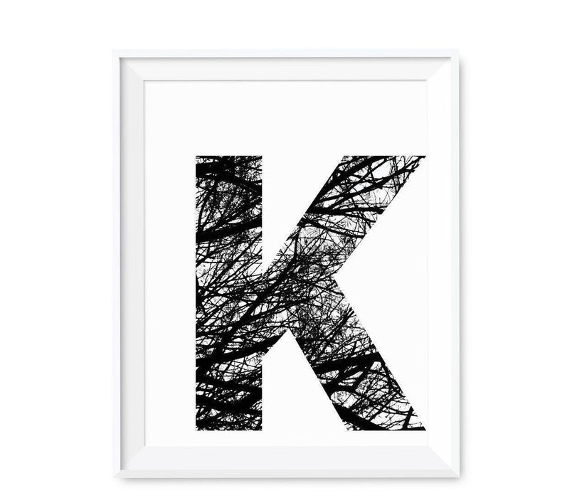 Monogram Wall Art Letters, Black and White Tree Branches-Set of 1-Andaz Press-A-