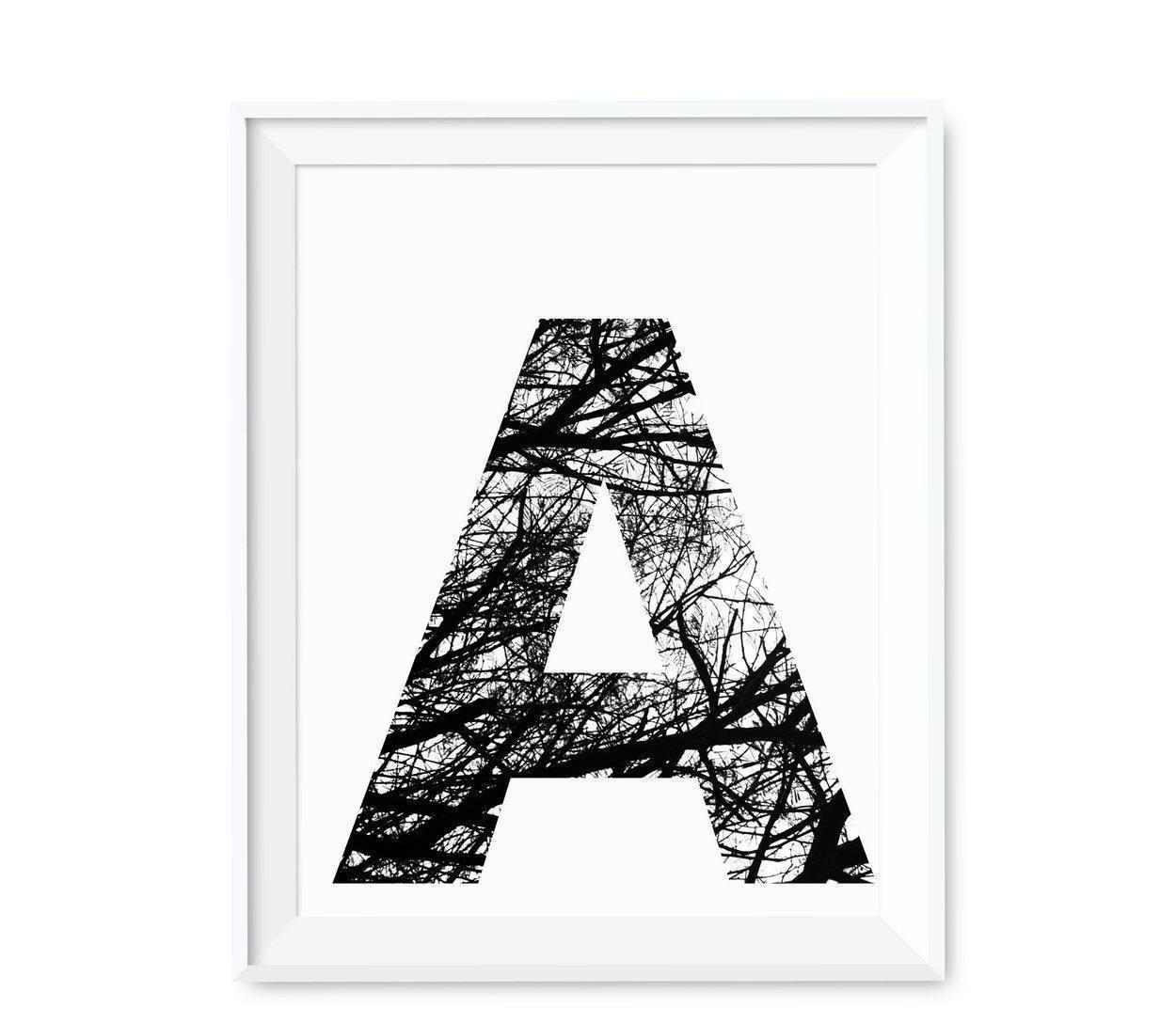 Monogram Wall Art Letters, Black and White Tree Branches-Set of 1-Andaz Press-A-