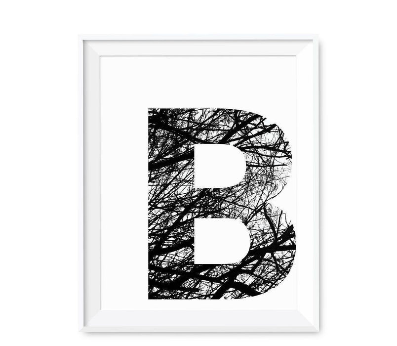 Monogram Wall Art Letters, Black and White Tree Branches-Set of 1-Andaz Press-B-