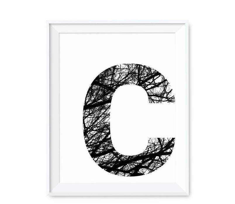 Monogram Wall Art Letters, Black and White Tree Branches-Set of 1-Andaz Press-C-