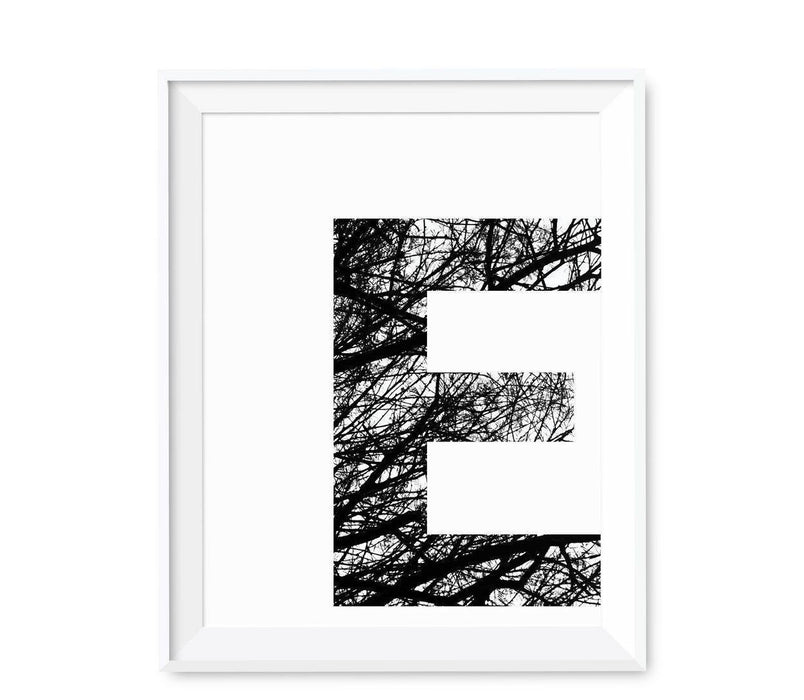 Monogram Wall Art Letters, Black and White Tree Branches-Set of 1-Andaz Press-E-