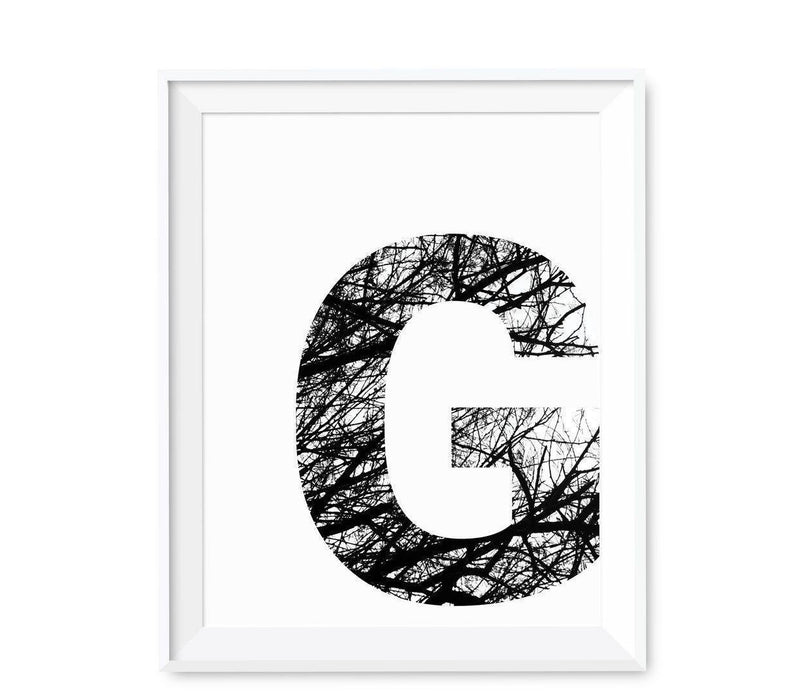 Monogram Wall Art Letters, Black and White Tree Branches-Set of 1-Andaz Press-G-