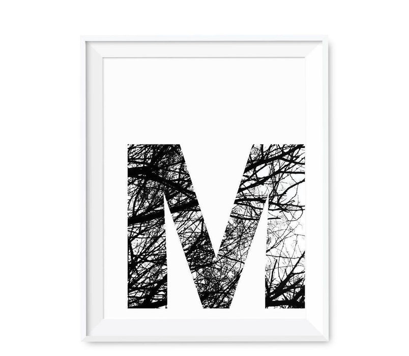 Monogram Wall Art Letters, Black and White Tree Branches-Set of 1-Andaz Press-M-