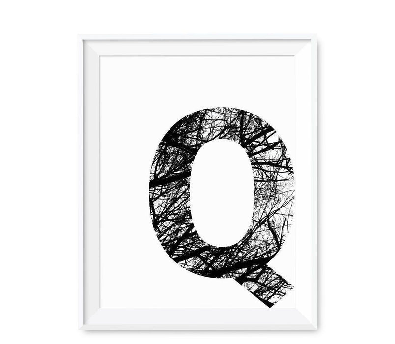 Monogram Wall Art Letters, Black and White Tree Branches-Set of 1-Andaz Press-Q-