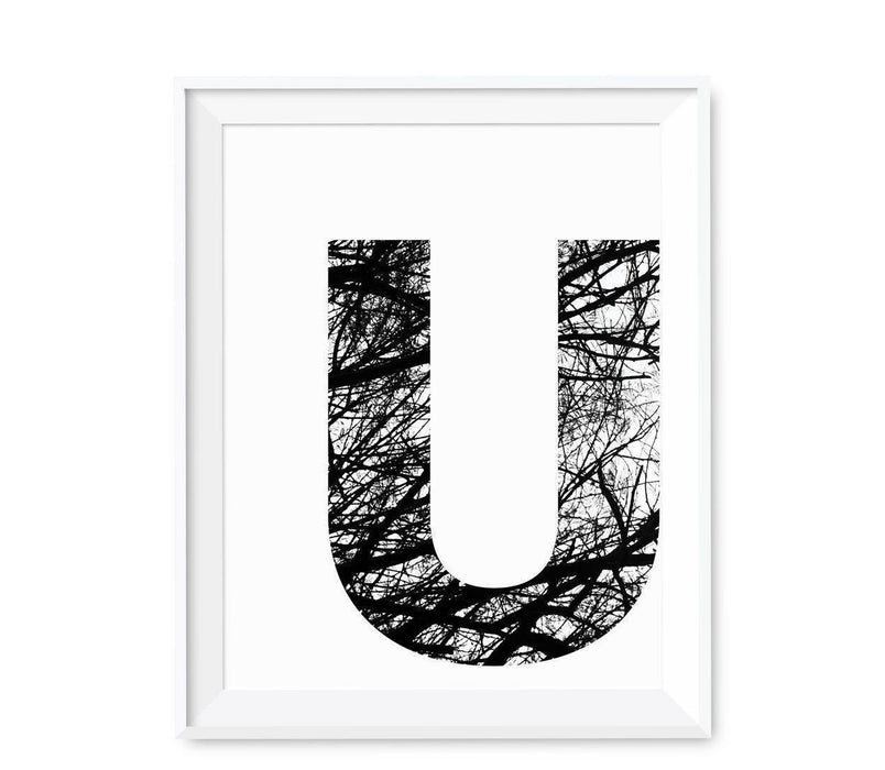 Monogram Wall Art Letters, Black and White Tree Branches-Set of 1-Andaz Press-U-