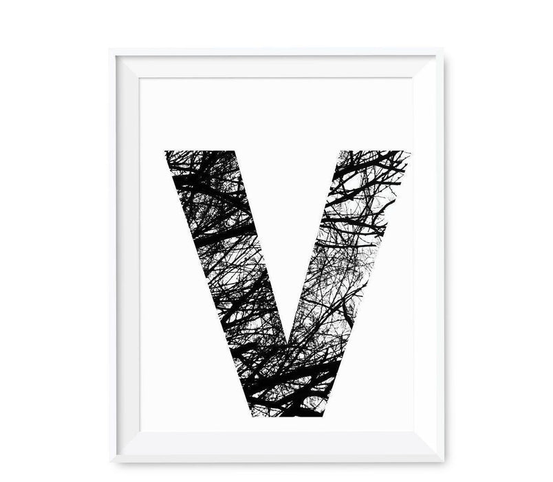 Monogram Wall Art Letters, Black and White Tree Branches-Set of 1-Andaz Press-V-