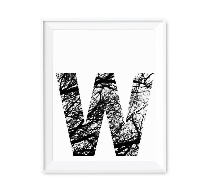 Monogram Wall Art Letters, Black and White Tree Branches-Set of 1-Andaz Press-W-
