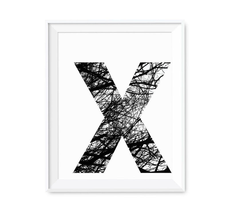 Monogram Wall Art Letters, Black and White Tree Branches-Set of 1-Andaz Press-X-