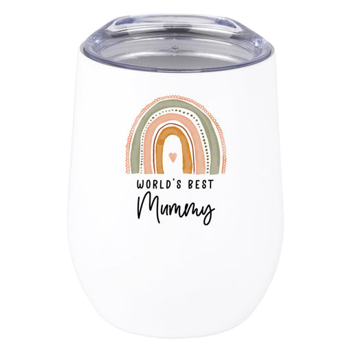 Mother's Day Wine Tumbler with Lid 12oz Stemless Stainless Steel Insulated-Set of 1-Andaz Press-World's Best Mummy-