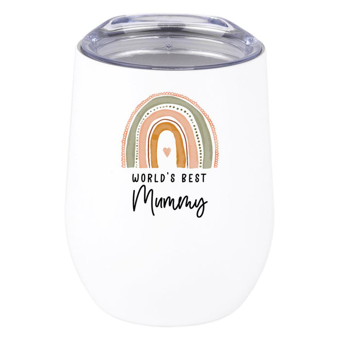Mother's Day Wine Tumbler with Lid 12oz Stemless Stainless Steel Insulated-Set of 1-Andaz Press-World's Best Mummy-
