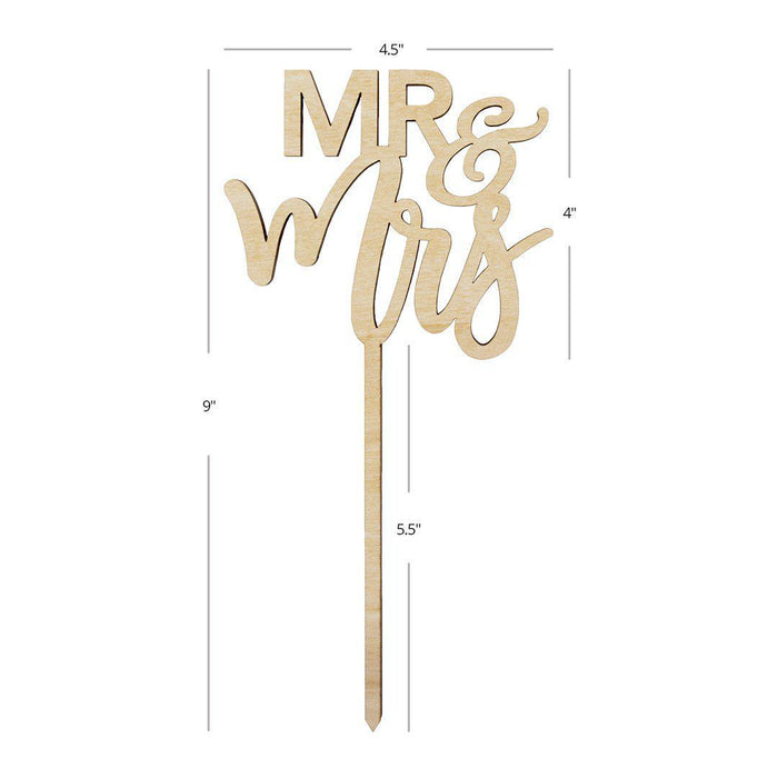 Mr and Mrs Laser Cut Wood Cake Topper-Set of 1-Andaz Press-Natural-