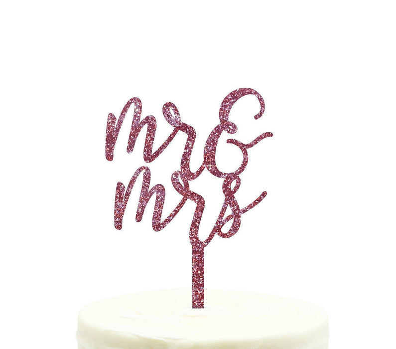 Mr. & Mrs. Glitter Acrylic Wedding Cake Toppers-Set of 1-Andaz Press-Pink-