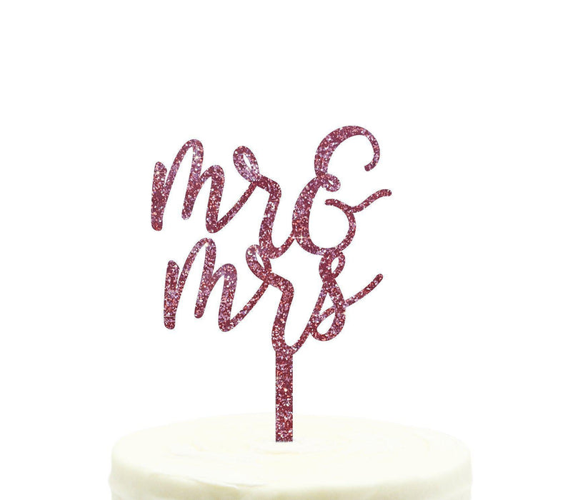 Mr. & Mrs. Glitter Acrylic Wedding Cake Toppers-Set of 1-Andaz Press-Pink-