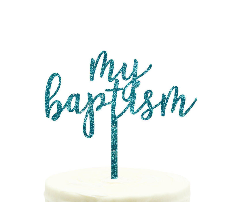 My Baptism Glitter Acrylic Cake Toppers-Set of 1-Andaz Press-Aqua-