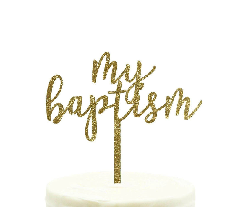 My Baptism Glitter Acrylic Cake Toppers-Set of 1-Andaz Press-Gold-