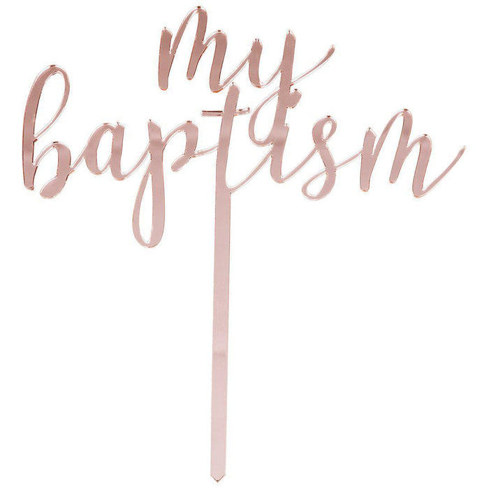 My Baptism Mirror Acrylic Cake Toppers-Set of 1-Andaz Press-Rose Gold-
