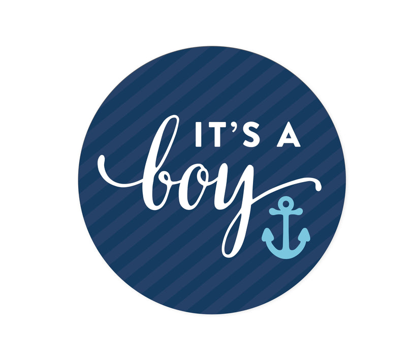 Nautical Baby Shower Circle Labels Stickers-Set of 40-Andaz Press-It's A Boy-