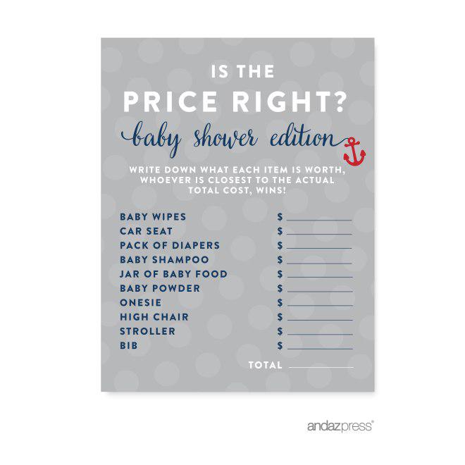 Nautical Baby Shower Games & Fun Activities-Set of 1-Andaz Press-Is The Price Right?-