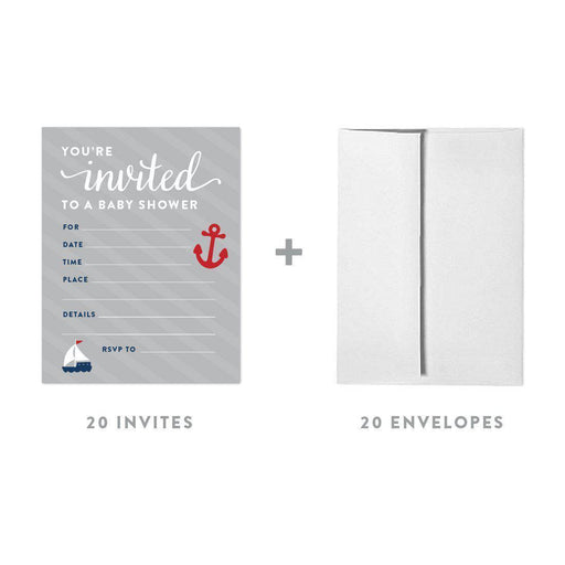 Nautical Baby Shower Party Blank Invitations & Thank Yous-Set of 20-Andaz Press-Invitations-