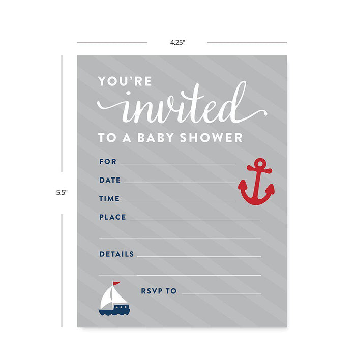 Nautical Baby Shower Party Blank Invitations & Thank Yous-Set of 20-Andaz Press-Invitations-