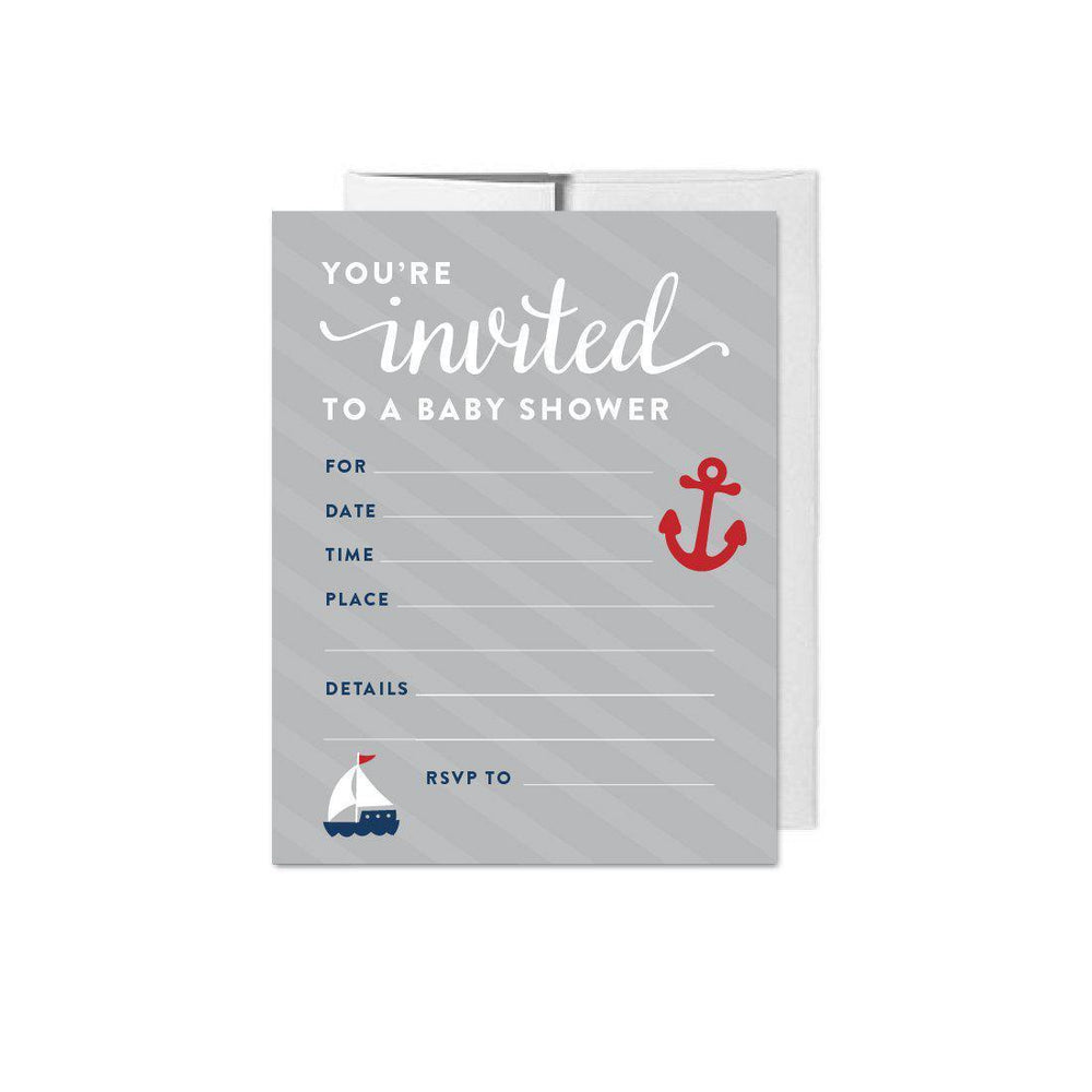 Nautical Baby Shower Party Blank Invitations & Thank Yous-Set of 20-Andaz Press-Invitations-