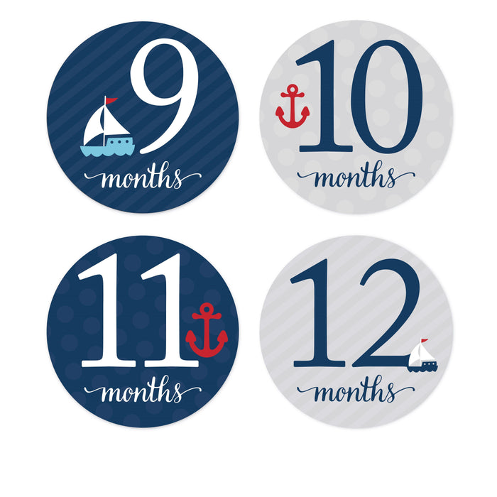 Nautical Baby Shower Pregnancy Baby Belly Milestone Label Stickers-Set of 20-Andaz Press-