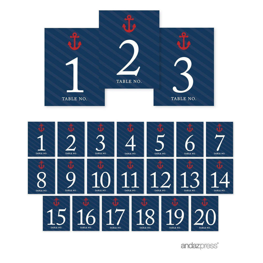 Nautical Baby Shower Table Numbers-Set of 20-Andaz Press-1-20-