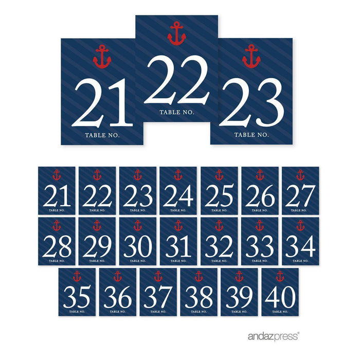 Nautical Baby Shower Table Numbers-Set of 20-Andaz Press-1-20-