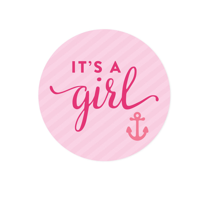 Nautical Girl Baby Shower Round Circle Label Stickers-Set of 40-Andaz Press-Thank You For Celebrating With Us!-