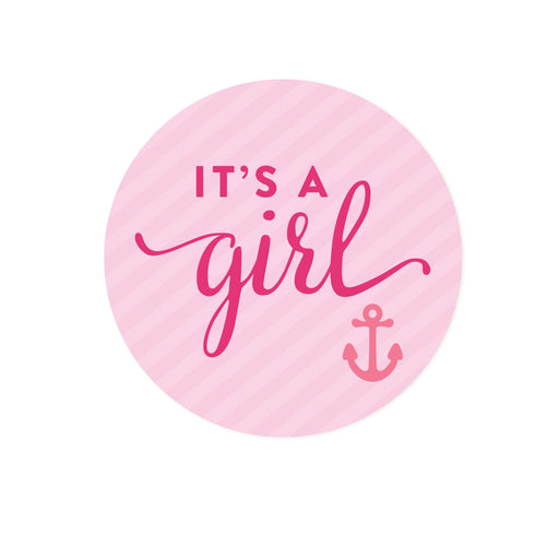 Nautical Girl Baby Shower Round Circle Label Stickers-Set of 40-Andaz Press-It's A Girl-