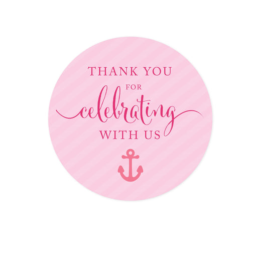 Nautical Girl Baby Shower Round Circle Label Stickers-Set of 40-Andaz Press-Thank You For Celebrating With Us!-