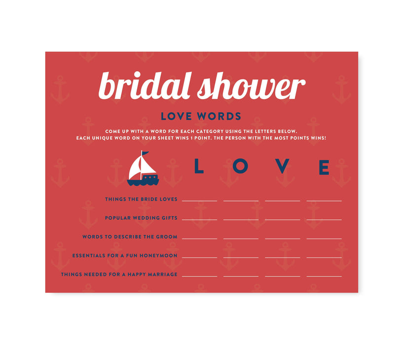 Nautical Ocean Adventure Wedding Bridal Shower Game Cards-Set of 20-Andaz Press-Wedding Love Words-