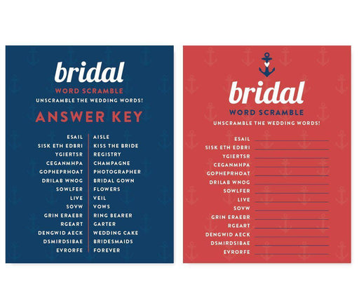 Nautical Ocean Adventure Wedding Bridal Shower Game Cards-Set of 20-Andaz Press-Word Scramble-