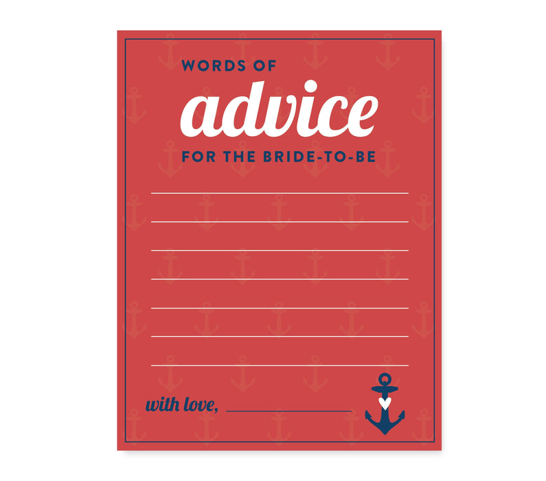 Nautical Ocean Adventure Wedding Bridal Shower Game Cards-Set of 20-Andaz Press-Words of Wisdom - Bride To Be-