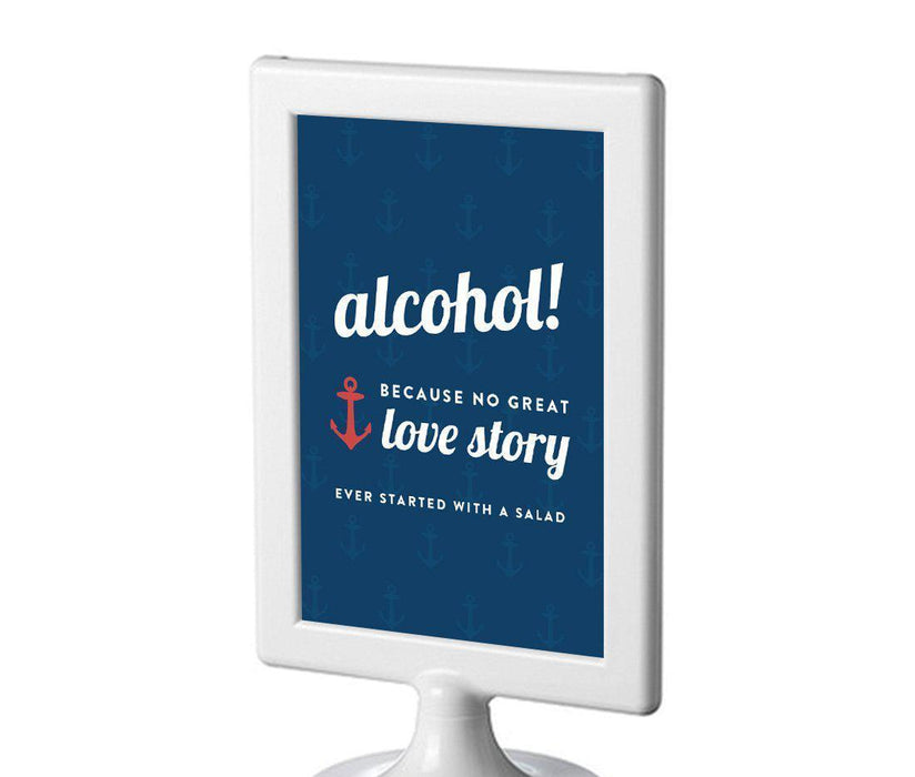Nautical Ocean Adventure Wedding Framed Party Signs-Set of 1-Andaz Press-Alcohol, No Story Started With A Salad-