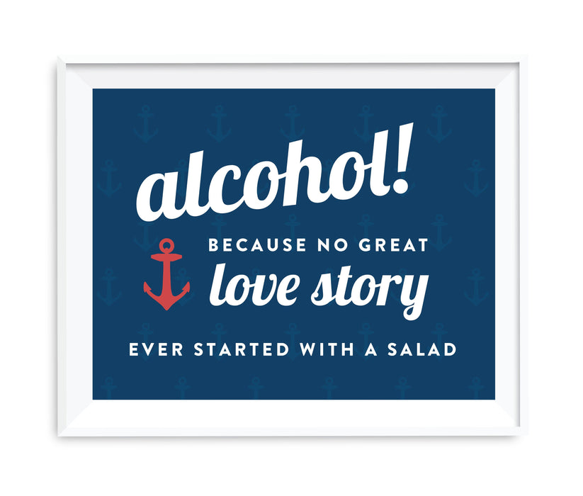 Nautical Ocean Adventure Wedding Party Signs-Set of 1-Andaz Press-Alcohol, No Story Started With A Salad-